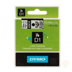 Cinta Rotuladora Adhesiva de Plástico Dymo D1 45010/ para Label Manager/ 12mm x 7m/ Negra-Transparente