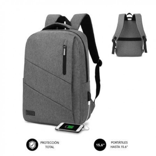 Mochila Subblim City Backpack para Portátiles hasta 15.6"/ Puerto USB/ Gris