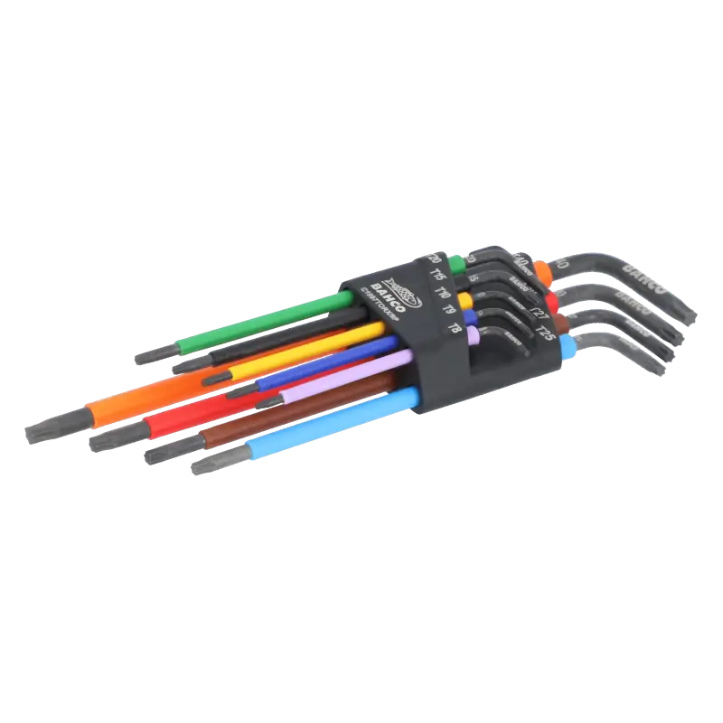 Conjunto Longo TORX® Colorido L-Key T8-T40 - 9 Pcs
- C1997TORX/9P Conjunto Longo TORX® Colorido L-Key T8-T40 - 9 Pcs
- C1997TORX/9P