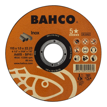 Discos Abrasivos de Elevada Performance para Corte de Inox 115 x 1.0 x 22.23mm
 - 3911-115-T41-I
