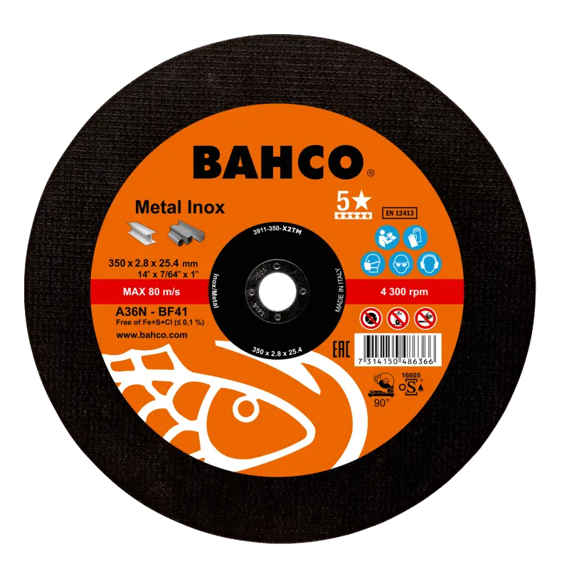 Discos de corte de alto desempenho abrasivos para aço inoxidável e metal 400 X 3 X 25,4 mm
 - 3911-400-F2TM