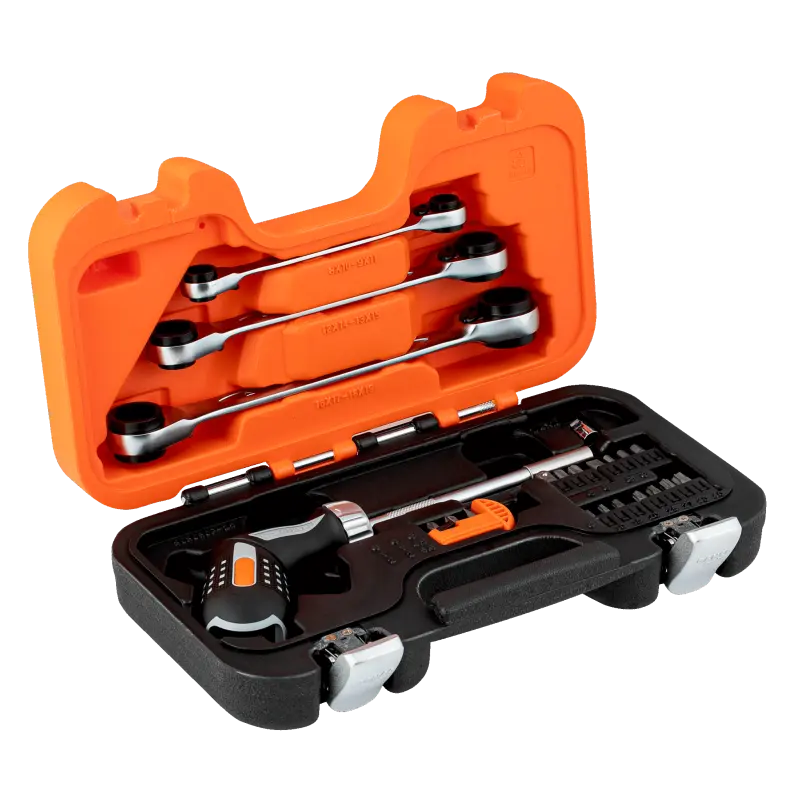 Jogo chave roquete pistola porta bits, 25 peças
- 808050P-25 Jogo chave roquete pistola porta bits, 25 peças
- 808050P-25
