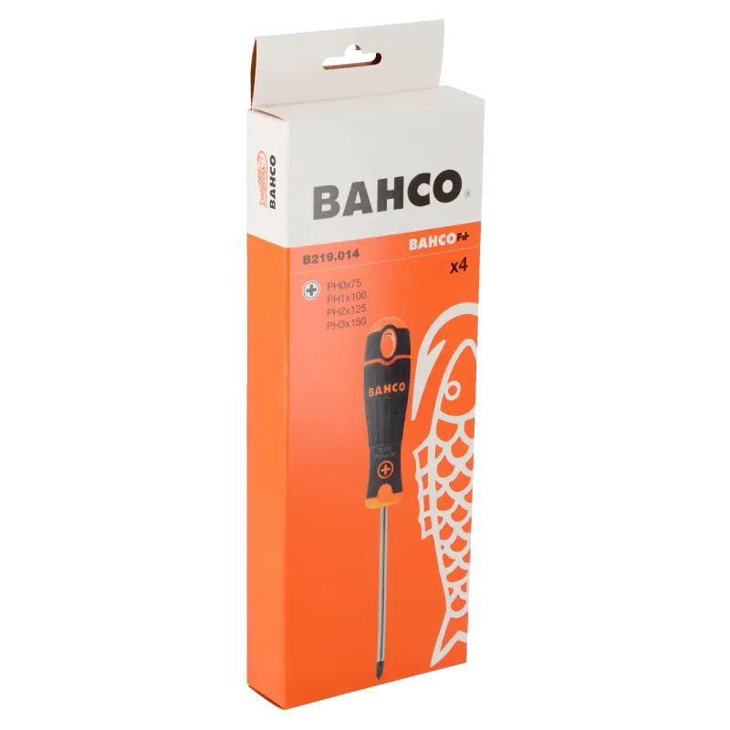 Conjunto de chaves de fendas BahcoFit Phillips com Borracha - 4 unid.
- B219.014 Conjunto de chaves de fendas BahcoFit Phillips com Borracha - 4 unid.
- B219.014