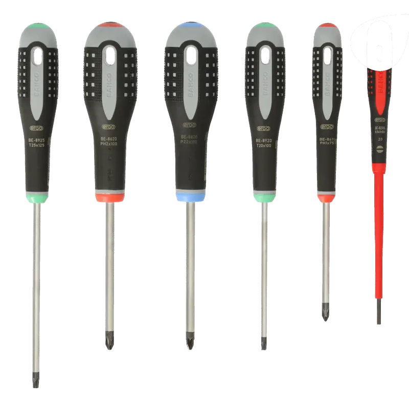 Conjunto de 6 chaves ERGO™<br/>Para parafusos de Fenda,Phillips, Pozidriv e TORX®
- BE-9871 Conjunto de 6 chaves ERGO™<br/>Para parafusos de Fenda,Phillips, Pozidriv e TORX®
- BE-9871