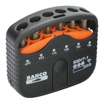 Conjunto de 7peças de bits diamantados para parafusos Pozidriv, Phillips, TORX® e suporte para bits
 - 63D/7-1 Conjunto de 7peças de bits diamantados para parafusos Pozidriv, Phillips, TORX® e suporte para bits
 - 63D/7-1