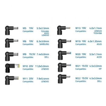 Cargador de Portátil 3GO ALIM65AS/ 65W/ Automático/ 10 Conectores/ Voltaje 18.5-20V/ 1 USB Cargador de Portátil 3GO ALIM65AS/ 65W/ Automático/ 10 Conectores/ Voltaje 18.5-20V/ 1 USB