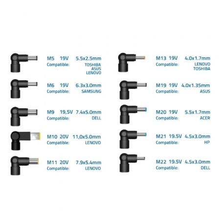 Cargador de Portátil 3GO ALIM65AS/ 65W/ Automático/ 10 Conectores/ Voltaje 18.5-20V/ 1 USB Cargador de Portátil 3GO ALIM65AS/ 65W/ Automático/ 10 Conectores/ Voltaje 18.5-20V/ 1 USB