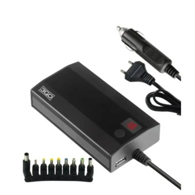 Cargador de Portátil 3GO Alim90C2/ 90W/ Manual/ 9 Conectores/ Voltaje 12-20V/ 1 USB/ con Adaptador para Coche Cargador de Portátil 3GO Alim90C2/ 90W/ Manual/ 9 Conectores/ Voltaje 12-20V/ 1 USB/ con Adaptador para Coche
