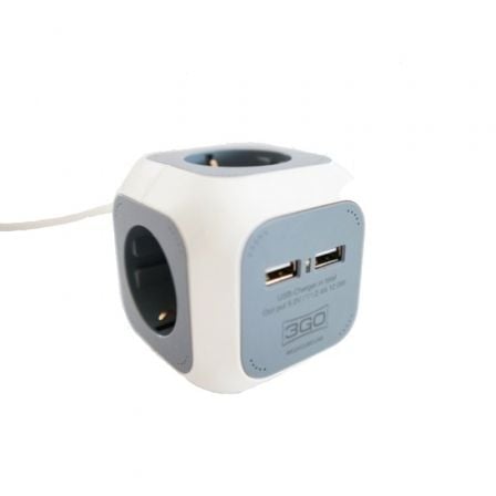 Regleta 3GO REG4CUBEUSB/ 4 Tomas de corriente/ 2 USB/ Cable 1.4m/ Blanca y Gris Regleta 3GO REG4CUBEUSB/ 4 Tomas de corriente/ 2 USB/ Cable 1.4m/ Blanca y Gris