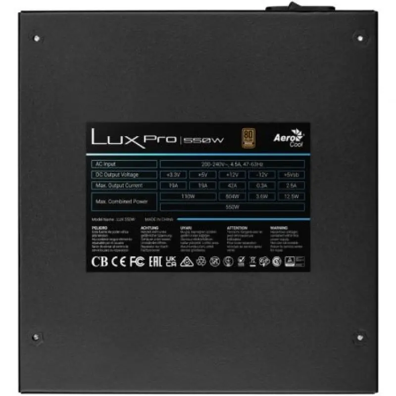 Fuente de Alimentación Aerocool LUXPRO550/ 550W/ Ventilador 14cm/ 80 Plus Bronze Fuente de Alimentación Aerocool LUXPRO550/ 550W/ Ventilador 14cm/ 80 Plus Bronze