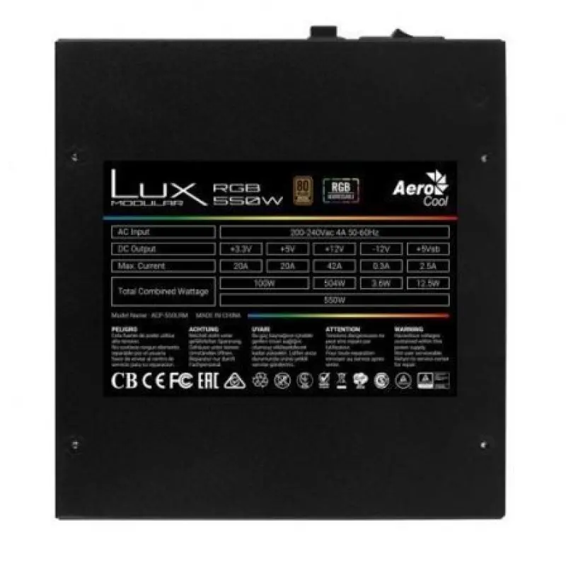 Fuente de Alimentación Aerocool LUX RGB 550M/ 550W/ Ventilador 12cm/ 80 Plus Bronze Fuente de Alimentación Aerocool LUX RGB 550M/ 550W/ Ventilador 12cm/ 80 Plus Bronze
