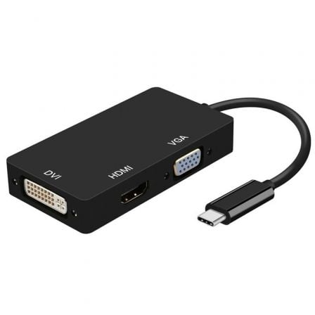 Conversor Aisens A109-0343/ USB Tipo-C Macho - DVI Hembra/ VGA Hembra / HDMI Hembra/ 15cm/ Negro Conversor Aisens A109-0343/ USB Tipo-C Macho - DVI Hembra/ VGA Hembra / HDMI Hembra/ 15cm/ Negro
