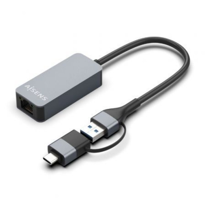Adaptador USB 3.2 Gen1 Aisens A109-0710/ USB Macho - USB Tipo-C Macho - RJ45 Hembra/ 2500Mbps/ 15cm/ Gris Adaptador USB 3.2 Gen1 Aisens A109-0710/ USB Macho - USB Tipo-C Macho - RJ45 Hembra/ 2500Mbps/ 15cm/ Gris