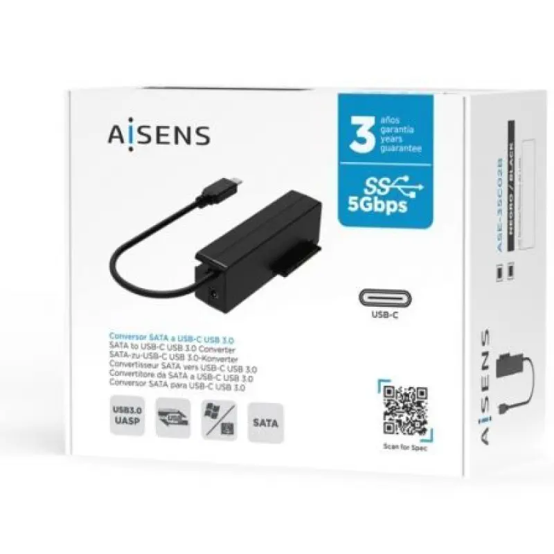 Adaptador para Discos Duros 2.5'/3.5' Aisens ASE-35C02B/ USB Tipo-C - SATA/ con Alimentador Adaptador para Discos Duros 2.5'/3.5' Aisens ASE-35C02B/ USB Tipo-C - SATA/ con Alimentador