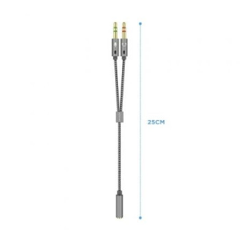 Cable Estéreo Aisens A128-0417/ Jack 3.5 Hembra - 2x Jack 3.5 Macho/ 25cm/ Gris