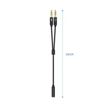 Cable Estéreo Aisens A128-0418/ Jack 3.5 Hembra - 2x Jack 3.5 Macho/ 25cm/ Negro