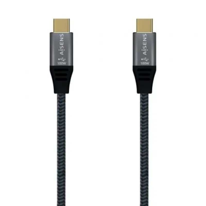 Cable USB 2.0 Tipo-C Aisens A107-0628 5A 100W/ USB Tipo-C Macho - USB Tipo-C Macho/ Hasta 100W/ 60Mbps/ 1m/ Gris