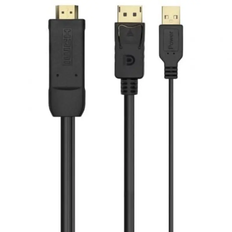 Cable Conversor Aisens A122-0641/ HDMI Macho - DisplayPort Macho + USB Macho/ Hasta 10W/ 2250Mbps/ 10cm + 1.8m/ Negro Cable Conversor Aisens A122-0641/ HDMI Macho - DisplayPort Macho + USB Macho/ Hasta 10W/ 2250Mbps/ 10cm + 1.8m/ Negro