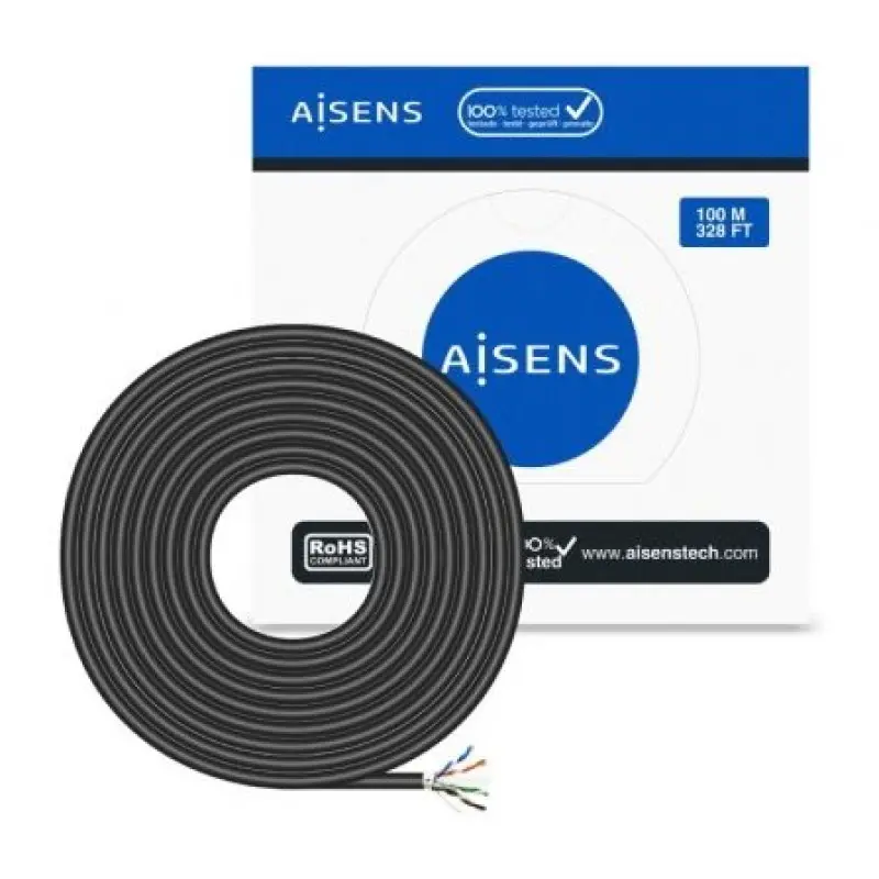 Bobina de Cable RJ45 para Exteriores FTP AWG24 Aisens A135-0673 Cat.6/ 100m/ Impermeable/ Negro Bobina de Cable RJ45 para Exteriores FTP AWG24 Aisens A135-0673 Cat.6/ 100m/ Impermeable/ Negro