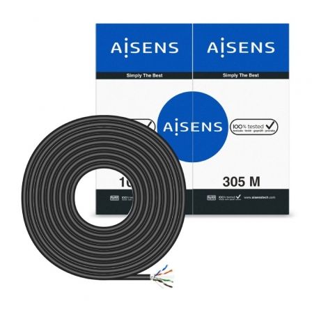 Bobina de Cable RJ45 para Exteriores FTP AWG24 Aisens A135-0674 Cat.6/ 305m/ Impermeable/ Negro Bobina de Cable RJ45 para Exteriores FTP AWG24 Aisens A135-0674 Cat.6/ 305m/ Impermeable/ Negro