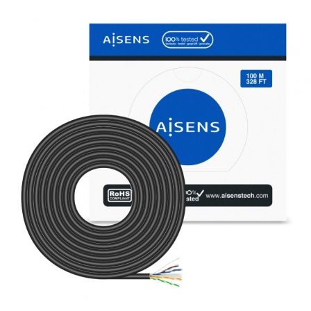 Bobina de Cable RJ45 para Exteriores UTP AWG23 Aisens A135-0675 Cat.6/ 100m/ Impermeable/ Negro Bobina de Cable RJ45 para Exteriores UTP AWG23 Aisens A135-0675 Cat.6/ 100m/ Impermeable/ Negro