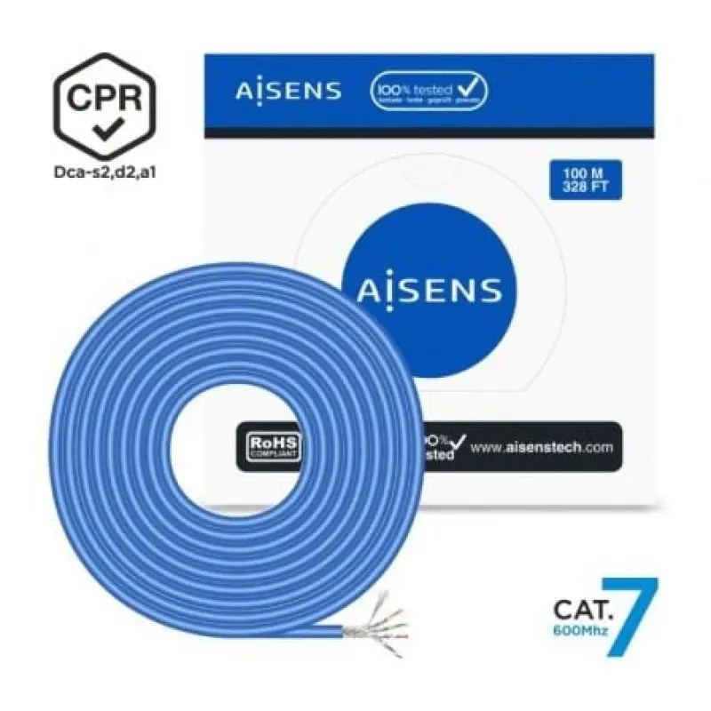 Bobina de Cable RJ45 SFTP AWG23 LSZH CPR Dca Aisens A146-0664 Cat.7/ 100m/ Azul Bobina de Cable RJ45 SFTP AWG23 LSZH CPR Dca Aisens A146-0664 Cat.7/ 100m/ Azul