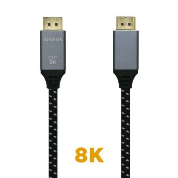 Cable DisplayPort 1.4 8K Aisens A149-0437/ DisplayPort Macho - DisplayPort Macho/ 2m/ Negro Gris