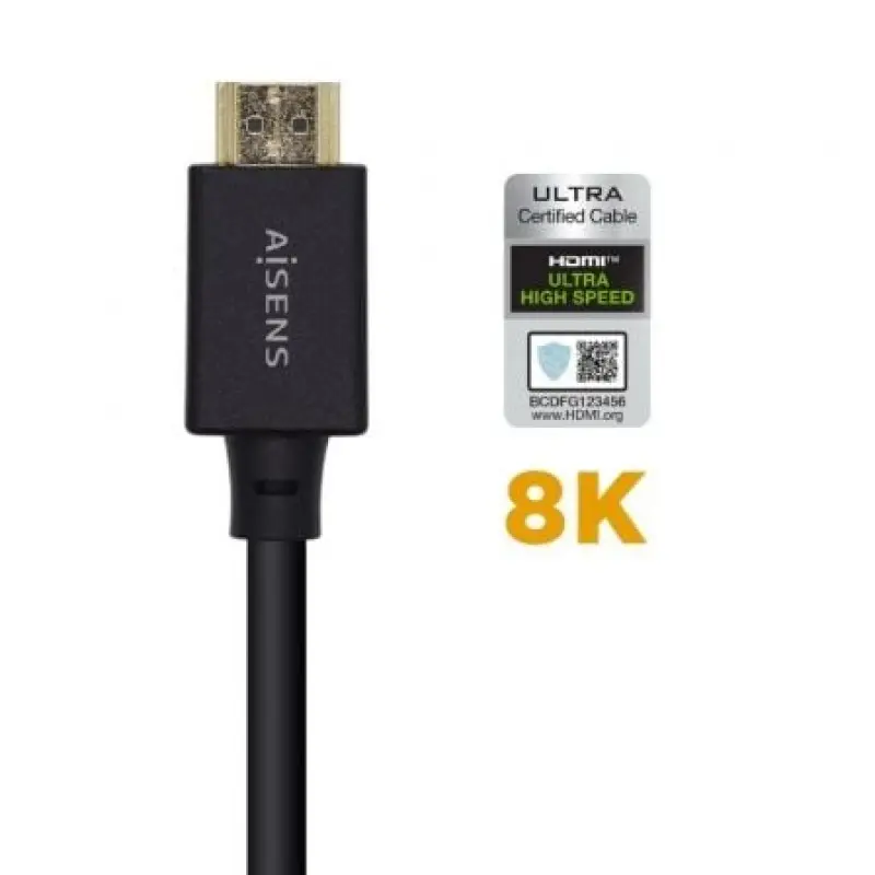 Cable HDMI 2.1 8K Aisens A150-0420/ HDMI Macho - HDMI Macho/ 50cm/ Certificado/ Negro Cable HDMI 2.1 8K Aisens A150-0420/ HDMI Macho - HDMI Macho/ 50cm/ Certificado/ Negro