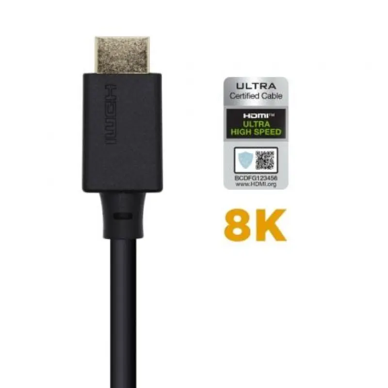 Cable HDMI 2.1 8K Aisens A150-0420/ HDMI Macho - HDMI Macho/ 50cm/ Certificado/ Negro Cable HDMI 2.1 8K Aisens A150-0420/ HDMI Macho - HDMI Macho/ 50cm/ Certificado/ Negro