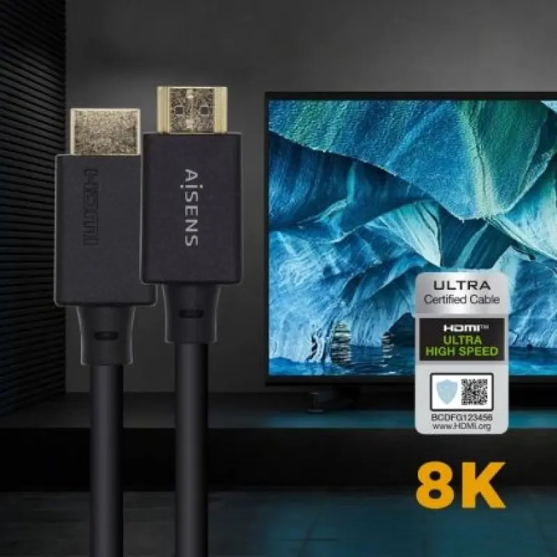 Cable HDMI 2.1 8K Aisens A150-0420/ HDMI Macho - HDMI Macho/ 50cm/ Certificado/ Negro Cable HDMI 2.1 8K Aisens A150-0420/ HDMI Macho - HDMI Macho/ 50cm/ Certificado/ Negro