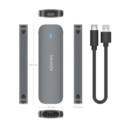 Caja Externa para Disco SSD M.2 SATA Aisens ASM2-006GRY/ USB 3.1/ Sin tornillos Caja Externa para Disco SSD M.2 SATA Aisens ASM2-006GRY/ USB 3.1/ Sin tornillos