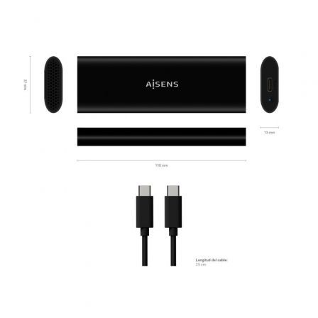Caja Externa para Disco SSD M.2 SATA/NVMe Aisens ASM2-014B/ USB 3.2/ Sin tornillos Caja Externa para Disco SSD M.2 SATA/NVMe Aisens ASM2-014B/ USB 3.2/ Sin tornillos