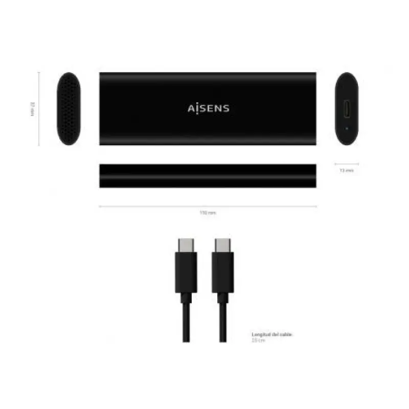 Caja Externa para Disco SSD M.2 SATA/NVMe Aisens ASM2-014B/ USB 3.2/ Sin tornillos Caja Externa para Disco SSD M.2 SATA/NVMe Aisens ASM2-014B/ USB 3.2/ Sin tornillos