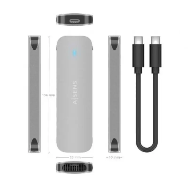 Caja Externa para Disco SSD M.2 NVMe Aisens ASM2-025SL/ USB 3.2/ Sin tornillos Caja Externa para Disco SSD M.2 NVMe Aisens ASM2-025SL/ USB 3.2/ Sin tornillos