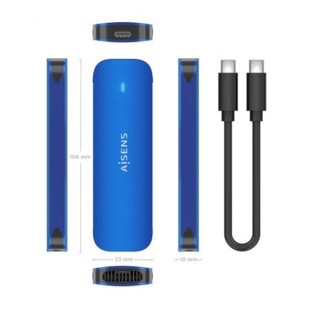 Caja Externa para Disco SSD M.2 NVMe Aisens ASM2-026BLU/ USB 3.2/ Sin tornillos Caja Externa para Disco SSD M.2 NVMe Aisens ASM2-026BLU/ USB 3.2/ Sin tornillos