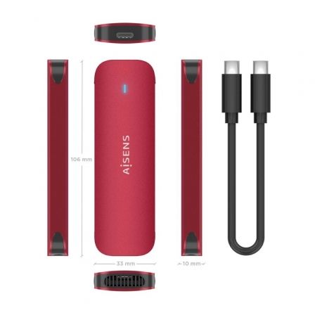 Caja Externa para Disco SSD M.2 NVMe Aisens ASM2-027RED/ USB 3.2/ Sin tornillos Caja Externa para Disco SSD M.2 NVMe Aisens ASM2-027RED/ USB 3.2/ Sin tornillos