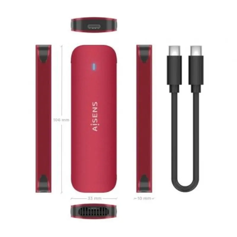 Caja Externa para Disco SSD M.2 NVMe Aisens ASM2-027RED/ USB 3.2/ Sin tornillos Caja Externa para Disco SSD M.2 NVMe Aisens ASM2-027RED/ USB 3.2/ Sin tornillos