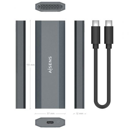 Caja Externa para Disco SSD M.2 NVMe Aisens ASM2-029GR/ USB 3.2/ Sin tornillos Caja Externa para Disco SSD M.2 NVMe Aisens ASM2-029GR/ USB 3.2/ Sin tornillos