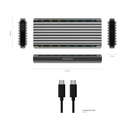 Caja Externa para Disco SSD M.2 SATA/NVMe Aisens ASM2-RGB011GR/ USB 3.2 Gen2/ Sin Tornillos Caja Externa para Disco SSD M.2 SATA/NVMe Aisens ASM2-RGB011GR/ USB 3.2 Gen2/ Sin Tornillos