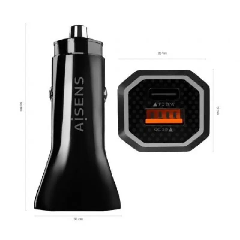 Cargador de Coche Aisens ASCH-CAR2PQC-BK/ 1xUSB-Tipo C/ 1xUSB/ 38W Cargador de Coche Aisens ASCH-CAR2PQC-BK/ 1xUSB-Tipo C/ 1xUSB/ 38W