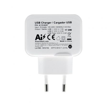 Cargador de Pared Aisens A110-0439/ 2xUSB/ 17W Cargador de Pared Aisens A110-0439/ 2xUSB/ 17W