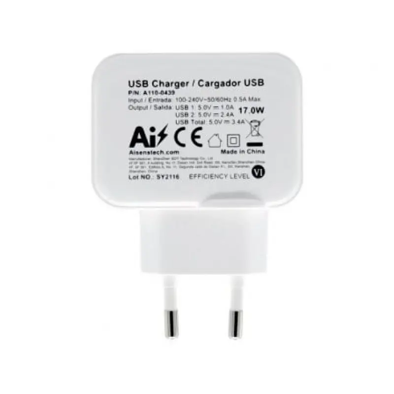 Cargador de Pared Aisens A110-0439/ 2xUSB/ 17W Cargador de Pared Aisens A110-0439/ 2xUSB/ 17W