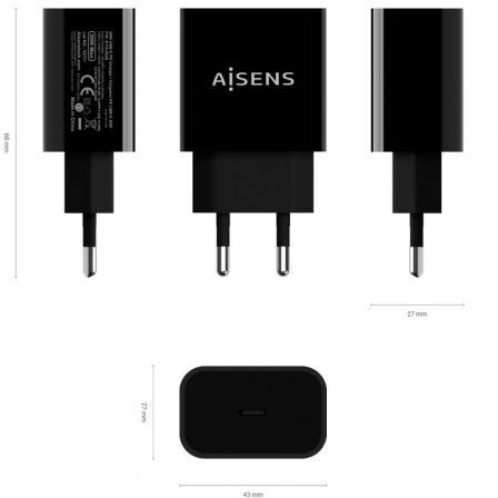 Cargador de Pared Aisens A110-0538/ 1xUSB Tipo-C PD3.0/ 20W/ Negro Cargador de Pared Aisens A110-0538/ 1xUSB Tipo-C PD3.0/ 20W/ Negro
