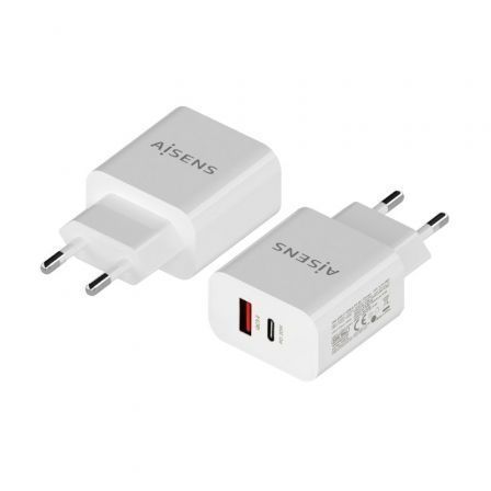 Cargador de Pared Aisens A110-0681/ 1xUSB Tipo-C/ 1xUSB/ 20W Cargador de Pared Aisens A110-0681/ 1xUSB Tipo-C/ 1xUSB/ 20W