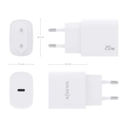 Cargador de Pared Aisens A110-0752/ 1xUSB Tipo-C/ 20W Cargador de Pared Aisens A110-0752/ 1xUSB Tipo-C/ 20W