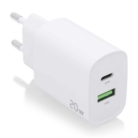 Cargador de Pared Aisens A110-0754/ 1xUSB Tipo-C/ 1xUSB/ 20W Cargador de Pared Aisens A110-0754/ 1xUSB Tipo-C/ 1xUSB/ 20W