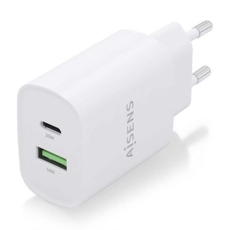 Cargador de Pared Aisens A110-0754/ 1xUSB Tipo-C/ 1xUSB/ 20W Cargador de Pared Aisens A110-0754/ 1xUSB Tipo-C/ 1xUSB/ 20W