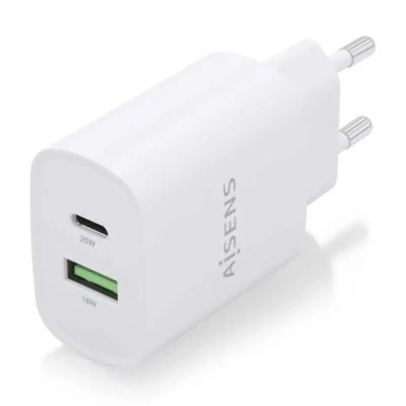 Cargador de Pared Aisens A110-0754/ 1xUSB Tipo-C/ 1xUSB/ 20W Cargador de Pared Aisens A110-0754/ 1xUSB Tipo-C/ 1xUSB/ 20W