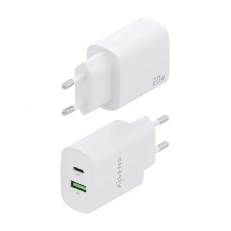 Cargador de Pared Aisens A110-0754/ 1xUSB Tipo-C/ 1xUSB/ 20W Cargador de Pared Aisens A110-0754/ 1xUSB Tipo-C/ 1xUSB/ 20W