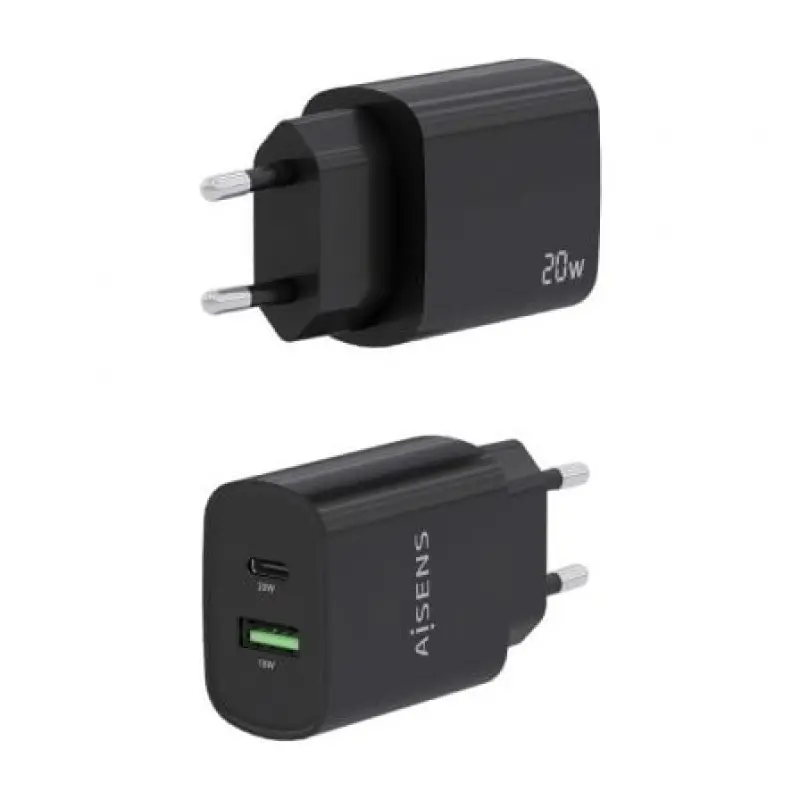 Cargador de Pared Aisens A110-0755/ 1xUSB Tipo-C/ 1xUSB/ 20W Cargador de Pared Aisens A110-0755/ 1xUSB Tipo-C/ 1xUSB/ 20W